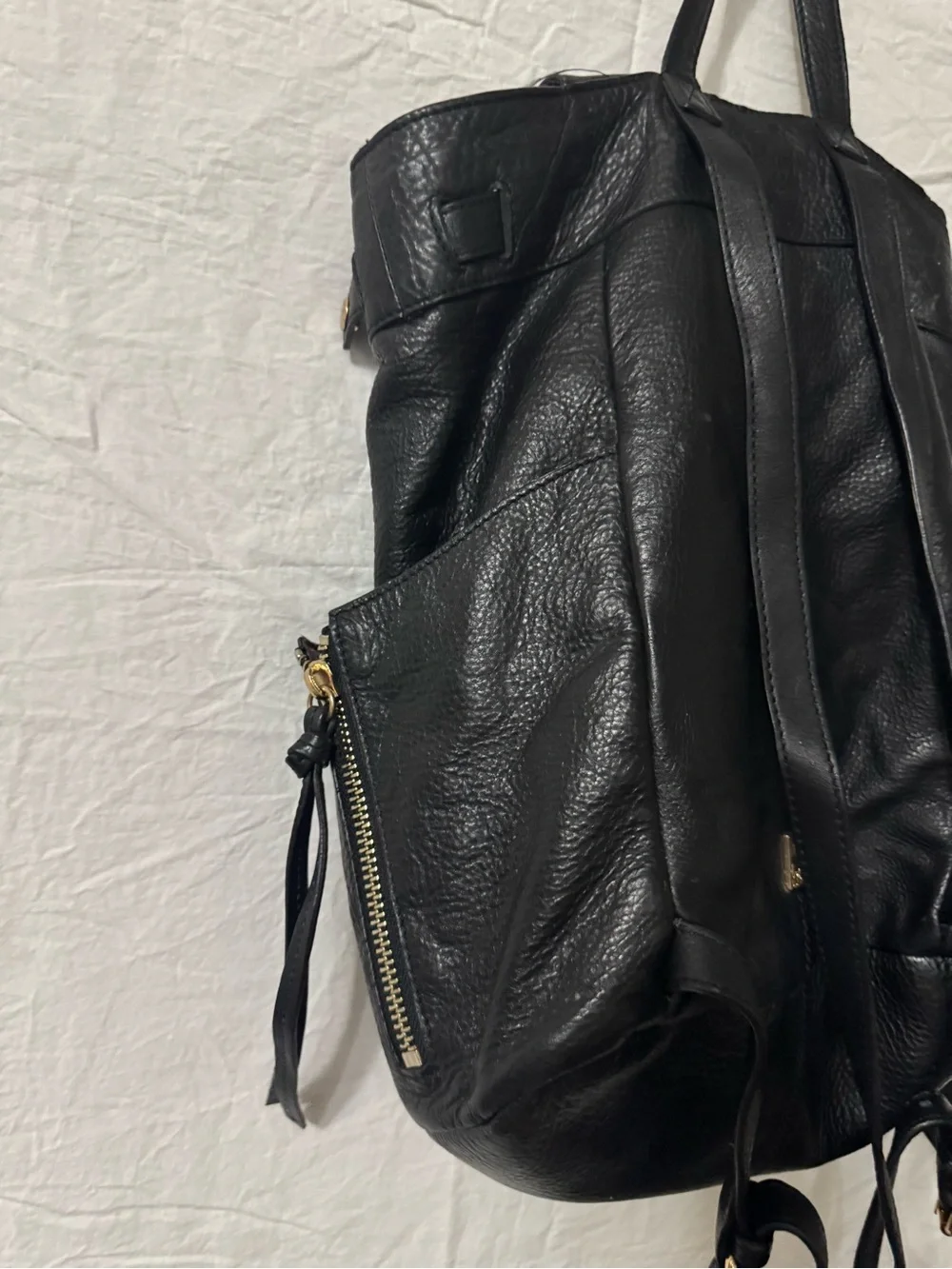 Black Leather Tassel Backpack Tote - Women's Bag